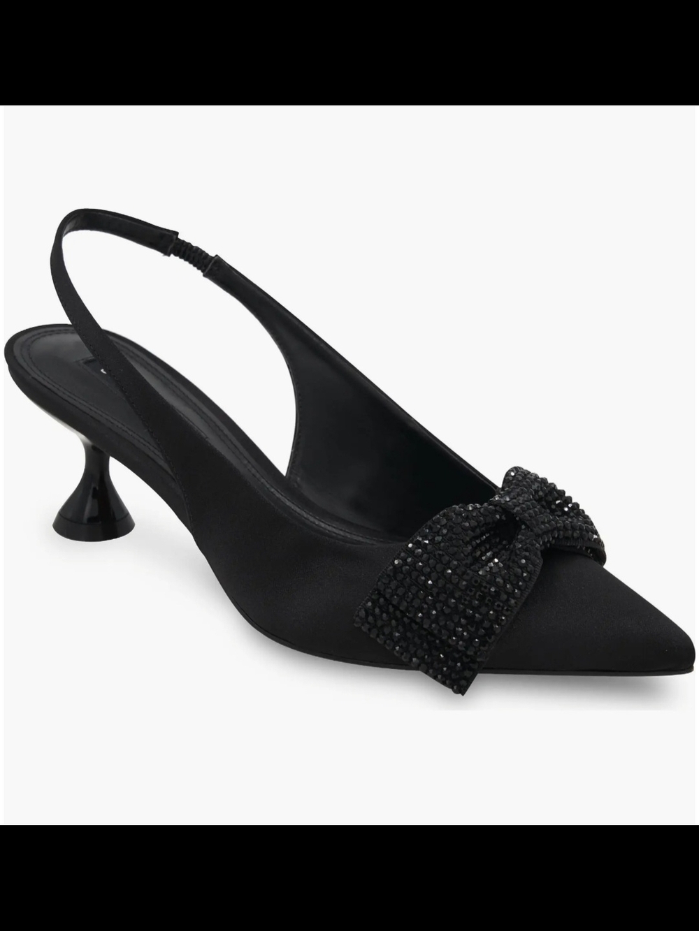 NWT BCBGMaxAzria Size 7.5 Black Crystal Bow Kitten Heel Pumps Preppy Coquette